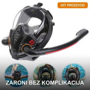 Maska za ronjenje sa dve disaljke crna boja — prednji prikaz ronilačke maske