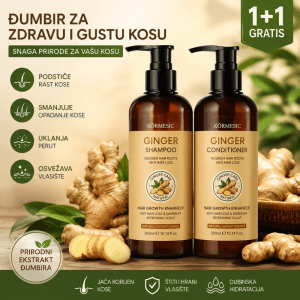 Šampon sa đumbirom drugi ugao pakovanja flašica sa etiketom