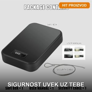 Sef sa sajlom — prenosivi mini trezor sa čeličnom sajlom za fiksiranje