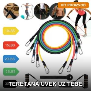 Set guma za vežbanje sa 5 nivoa otpora, ručkama i torbicom — kompletna kućna teretana
