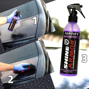 Efekat Shine Armor keramičkog premaza — kapi vode se odbijaju od lakovane površine automobila