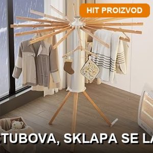 Sklopivi stalak za sušenje odeće sa 16 drvenih stubova i aluminijumskim okvirom