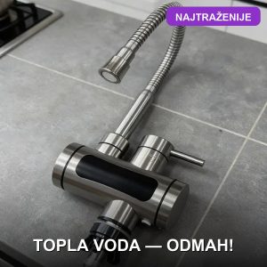 Slavina sa grejačem X320 INOX montirana na sudoperu sa vidljivim displejom temperature