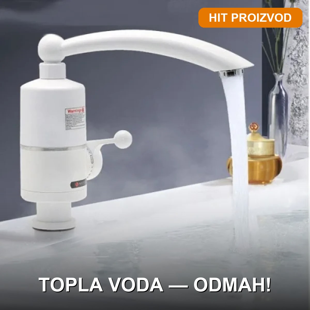 Slavina sa instant grejačem za toplu vodu 3kW Slavina sa instant grejačem za toplu vodu 3kW bele boje montirana na sudoper