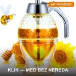 Stakleni dozer za med sa klik sistemom i poklopcem, 250ml — pogled spreda