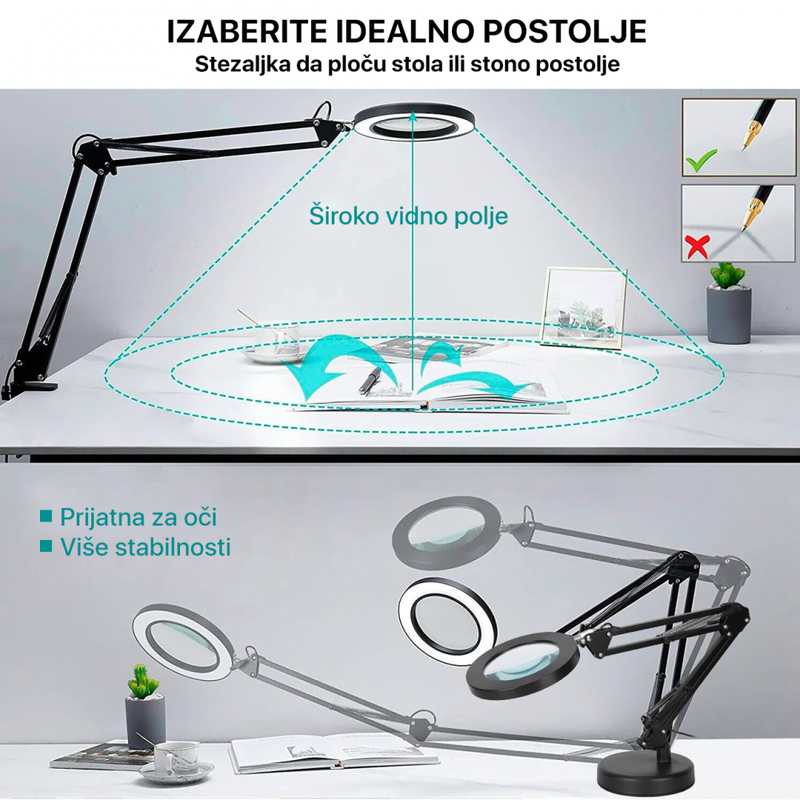 stona LED lampa sa lupom stona LED lampa sa lupom — u upotrebi