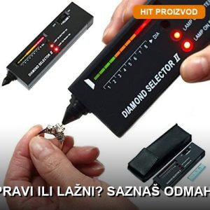 Tester za dijamante i drago kamenje — dijamant, rubin, smaragd, safir na beloj podlozi