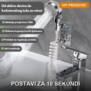 Tuš nastavak za slavinu sa crijevom od 1.5m i priključkom 23mm na bijeloj pozadini