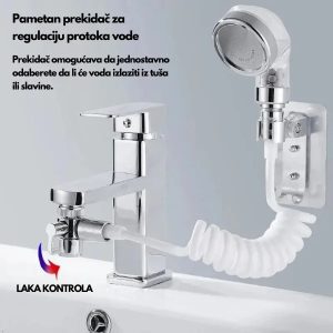 Detalj priključka 23mm tuš nastavka za slavinu — čvrst spoj bez curenja