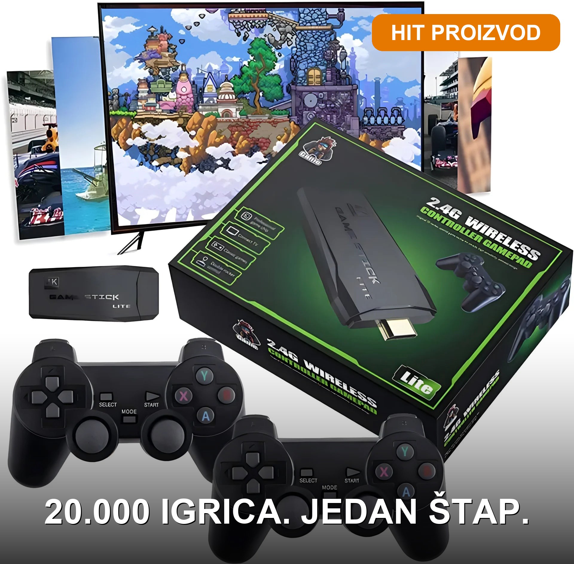 tv-game-stick-retro-konzola-20000-igrica TV Game Stick retro game stick konzola sa 20.000 igrica i 2 bežična džojstika