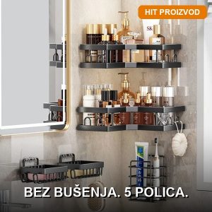 Ugaone tuš police od nerđajućeg čelika set 5 komada montirane u uglu tuš kabine