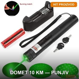 Zeleni laser za decu sa punjivom baterijom i podesivim fokusom — aluminijumsko kućište, domet 10 km