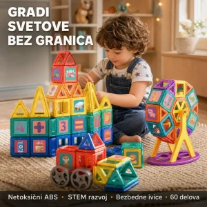 3D Magnetni građevinski set blokova za decu 60delova