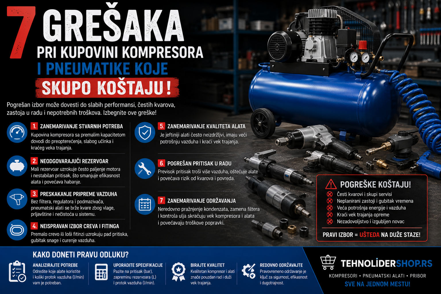 7 grešaka pri kupovini kompresora i pneumatike koje skupo koštaju
