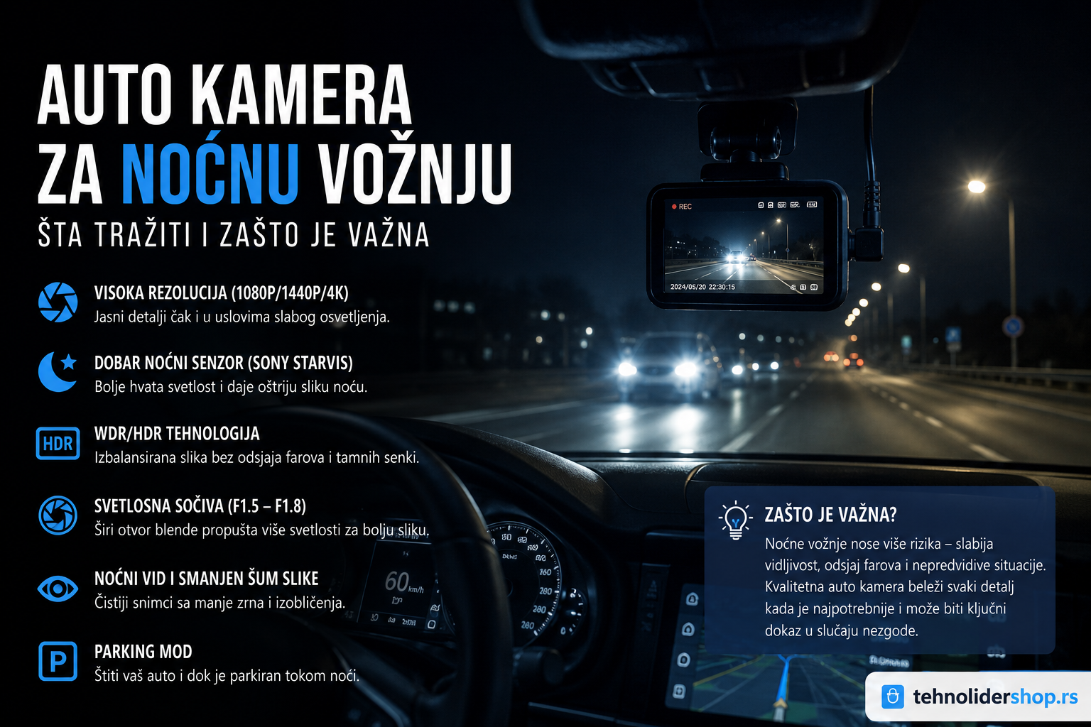 | Najbolja cena | TehnoliderShop Auto kamera za noćnu vožnju — šta tražiti i zašto je važna