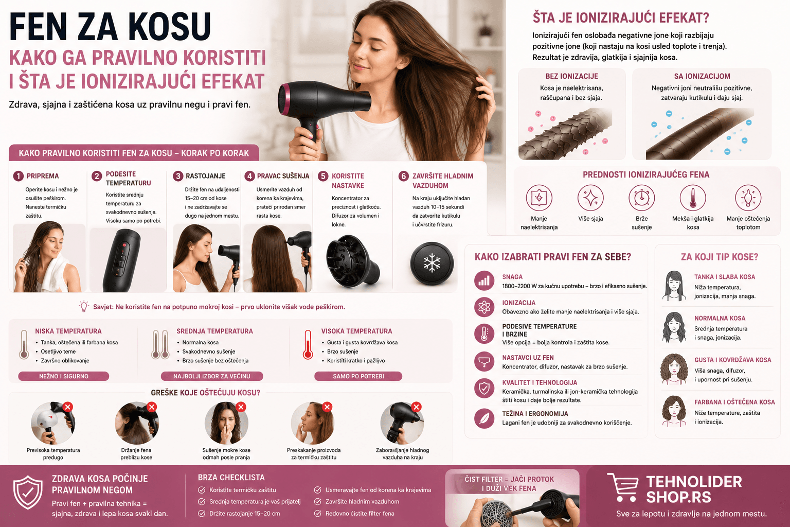 Fen za kosu — kako ga pravilno koristiti i šta je ionizirajući efekt