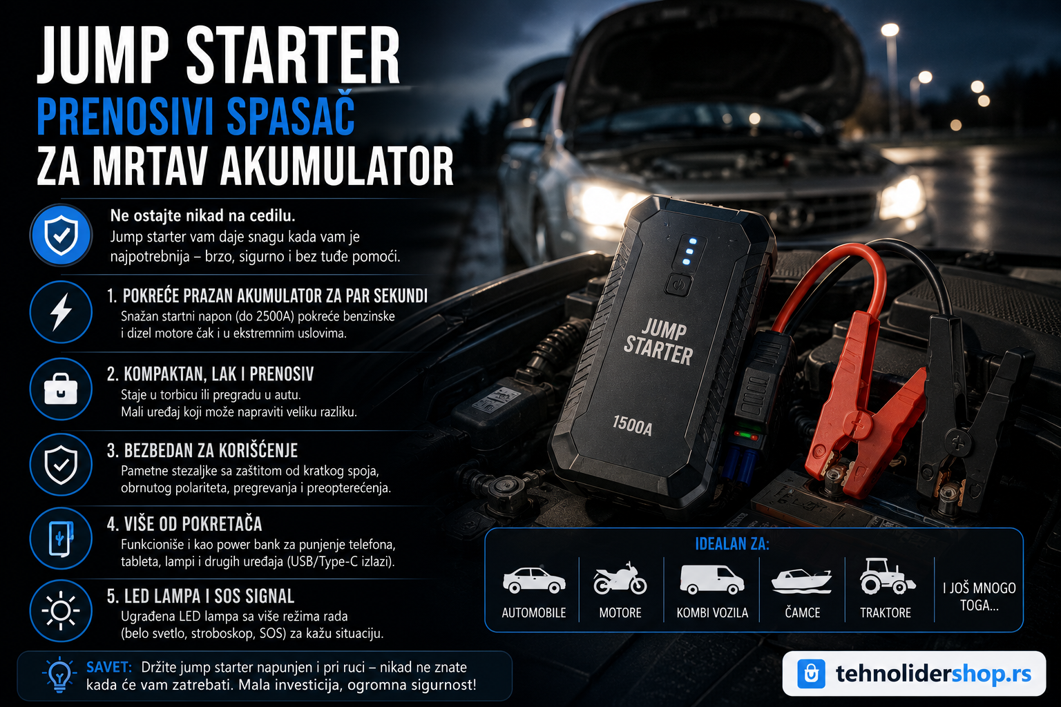 Jump starter — prenosivi spasač za mrtav akumulator