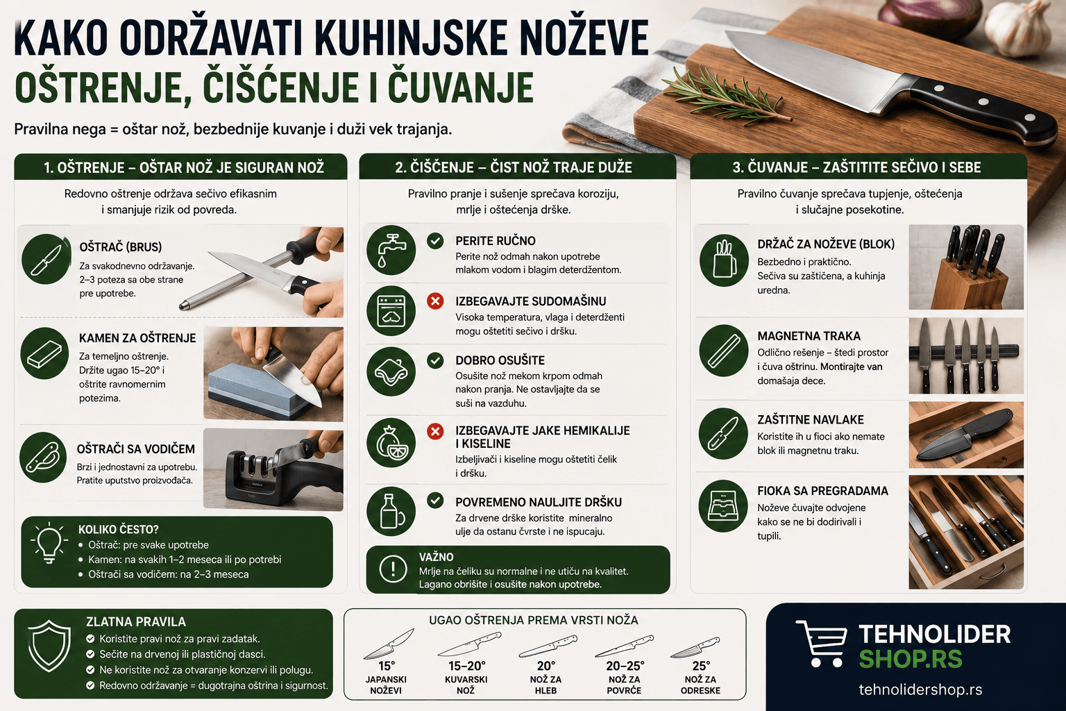 Kako održavati kuhinjske noževe — oštrenje, čišćenje i čuvanje