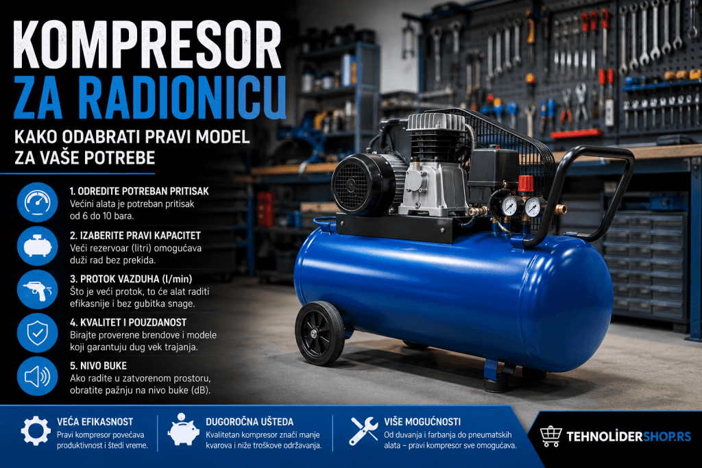 Kompresor za radionicu — kako odabrati pravi model za vaše potrebe