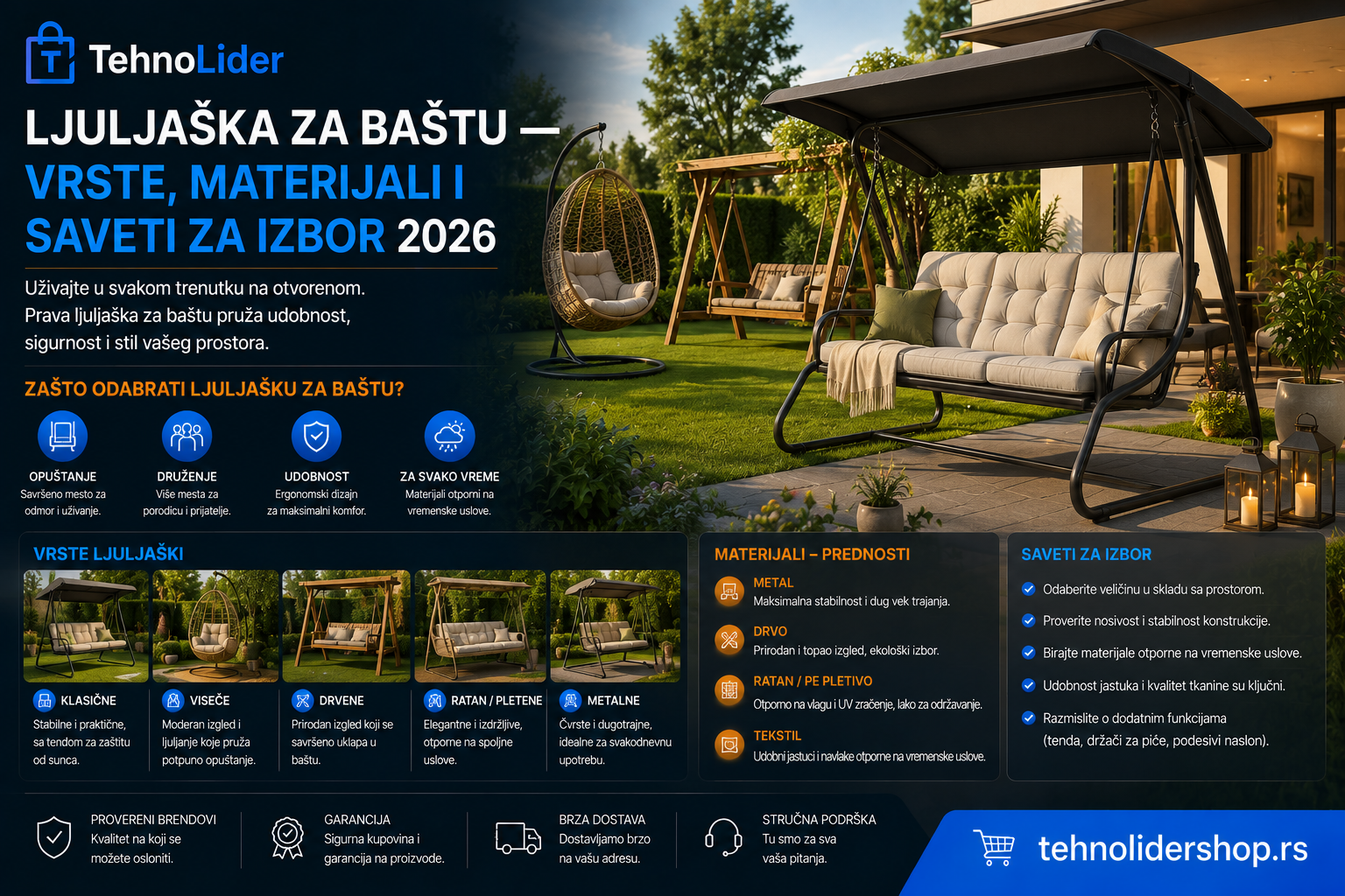 Ljuljaška za baštu — vrste, materijali i saveti za izbor 2026 | TehnoLider