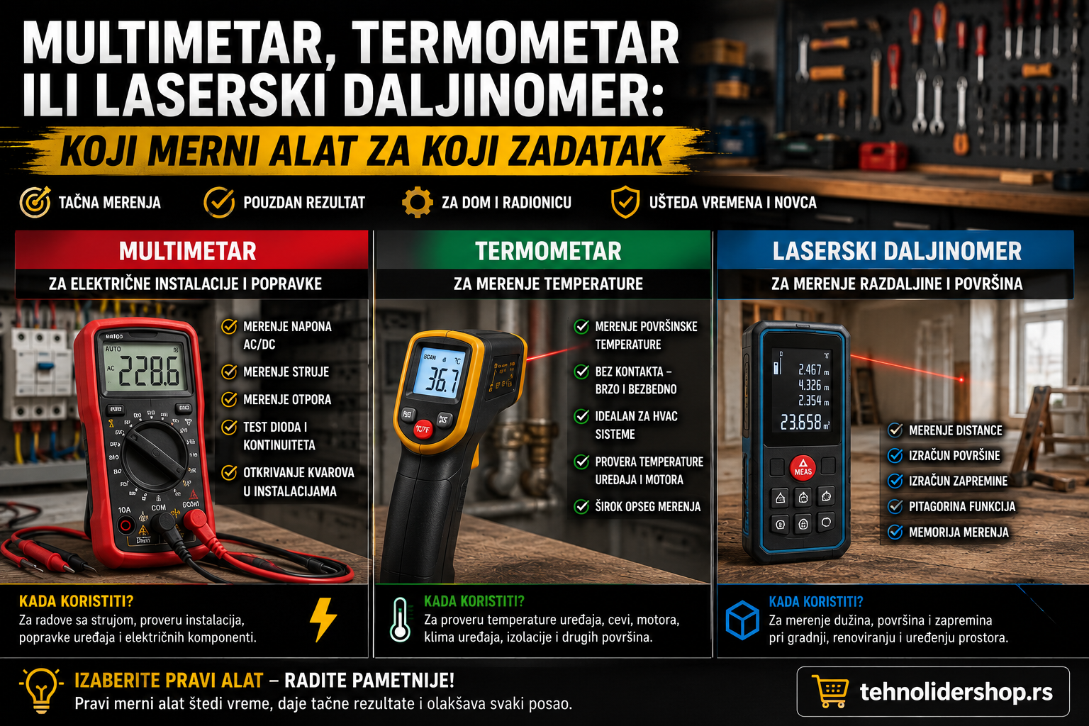 Multimetar, termometar ili laserski daljinomer: koji merni alat za koji zadatak