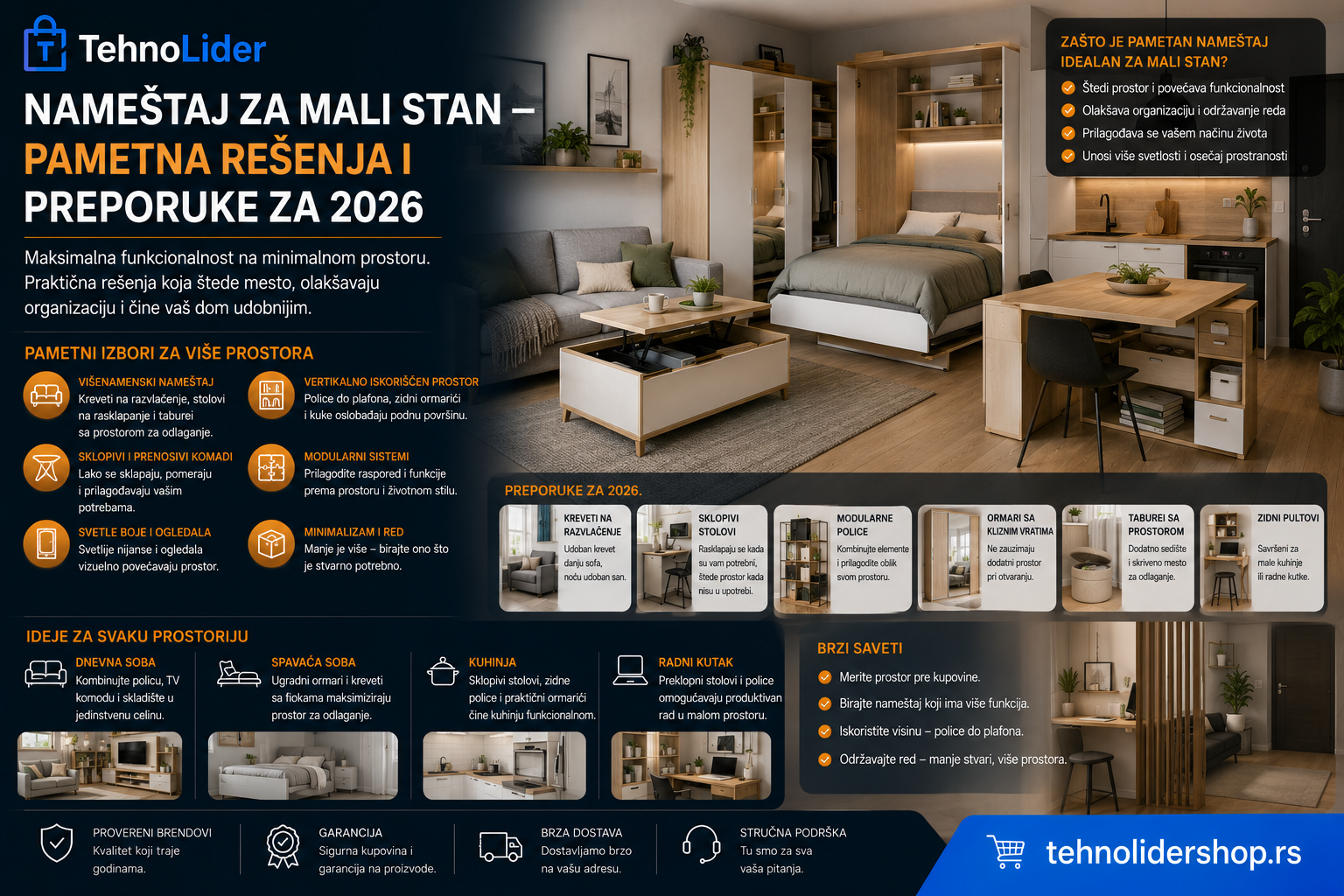 Nameštaj za mali stan — pametna rešenja i preporuke za 2026 | TehnoLider