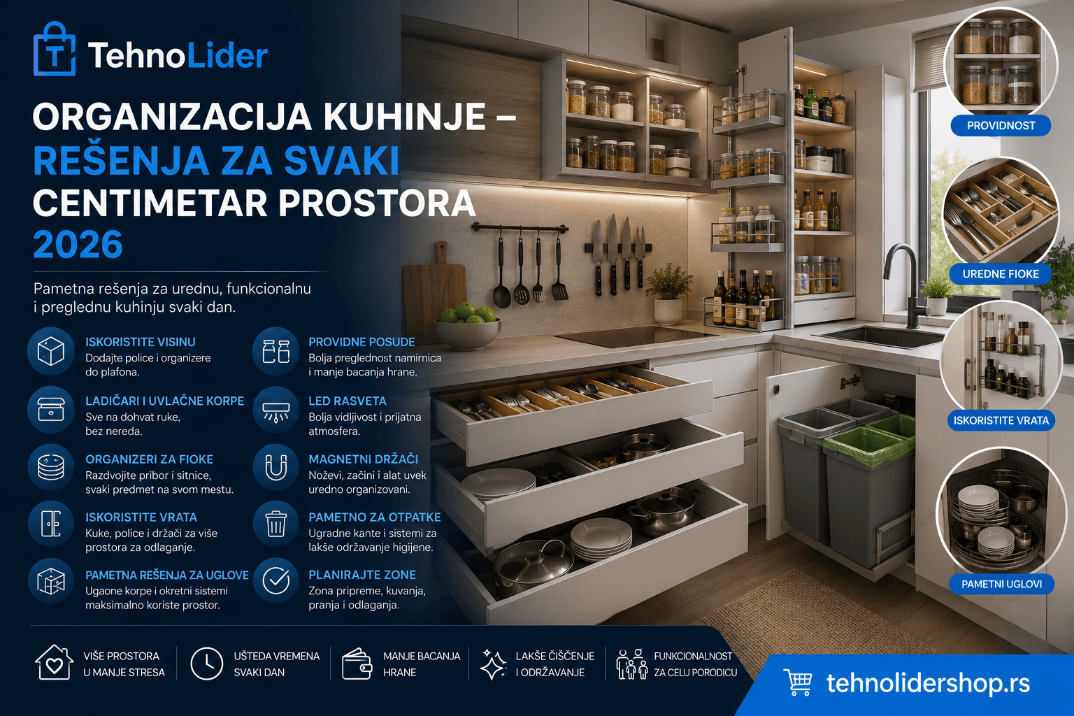 Organizacija kuhinje — rešenja za svaki centimetar prostora 2026 | TehnoLider
