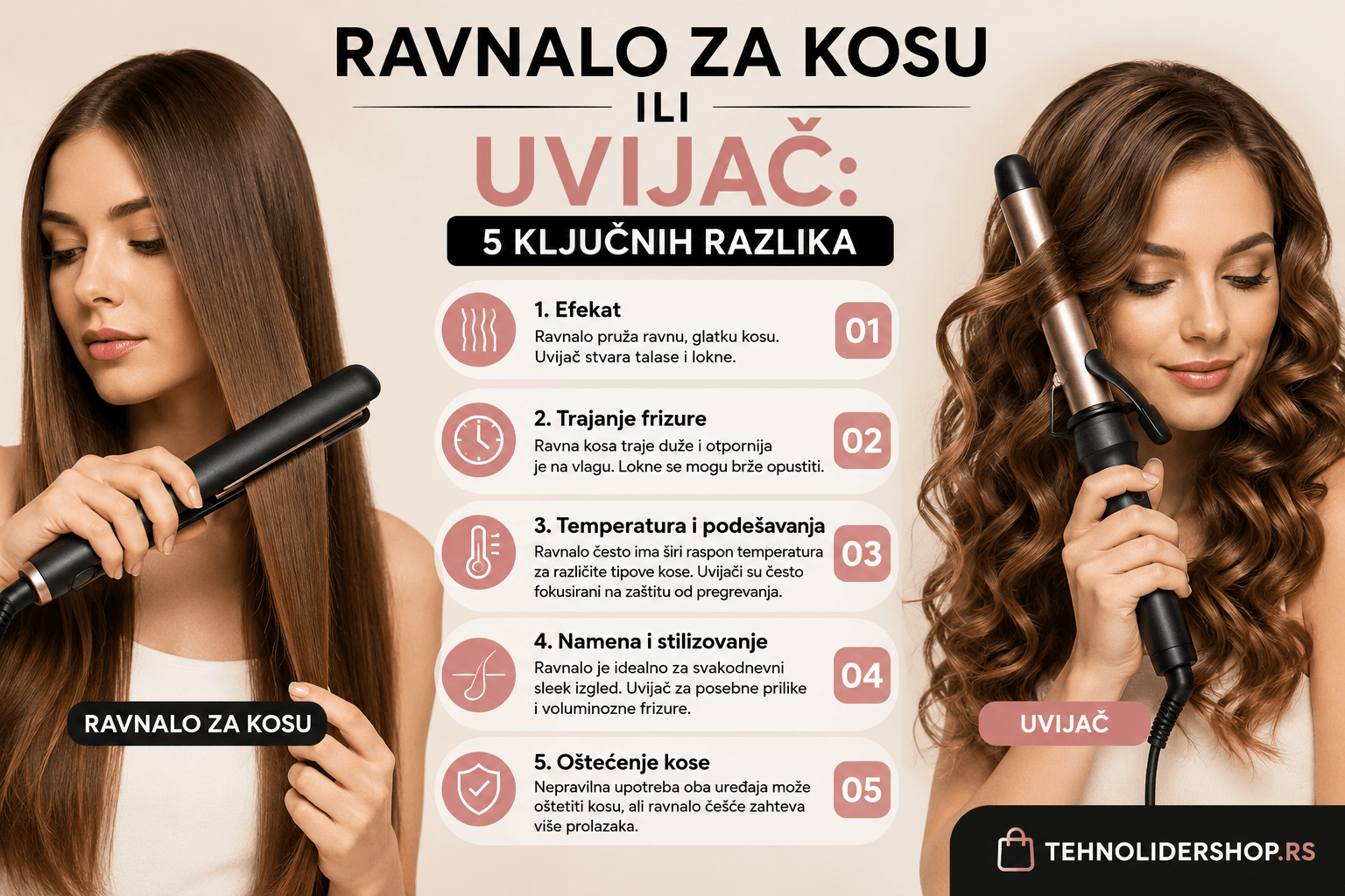 Ravnalo za kosu ili uvijač: 5 ključnih razlika
