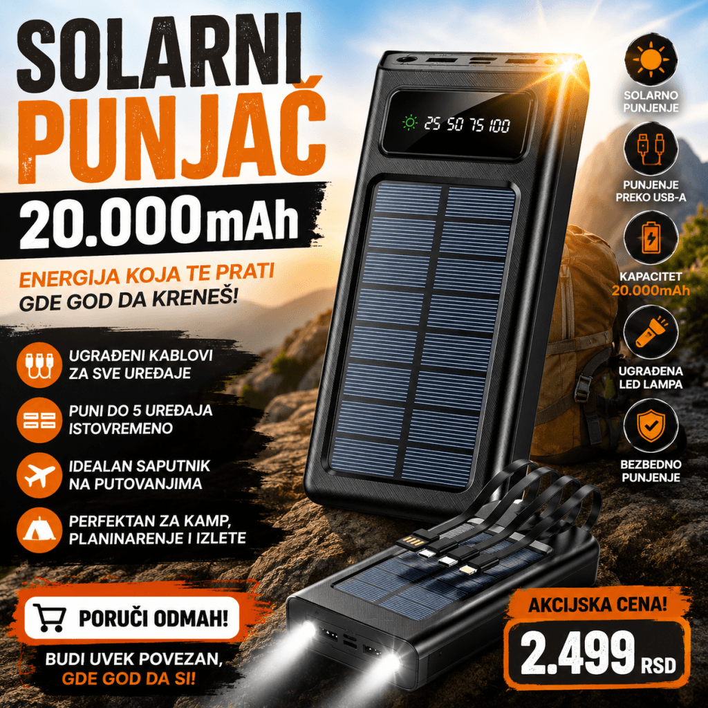 Solarni punjač za telefon 20000mAh