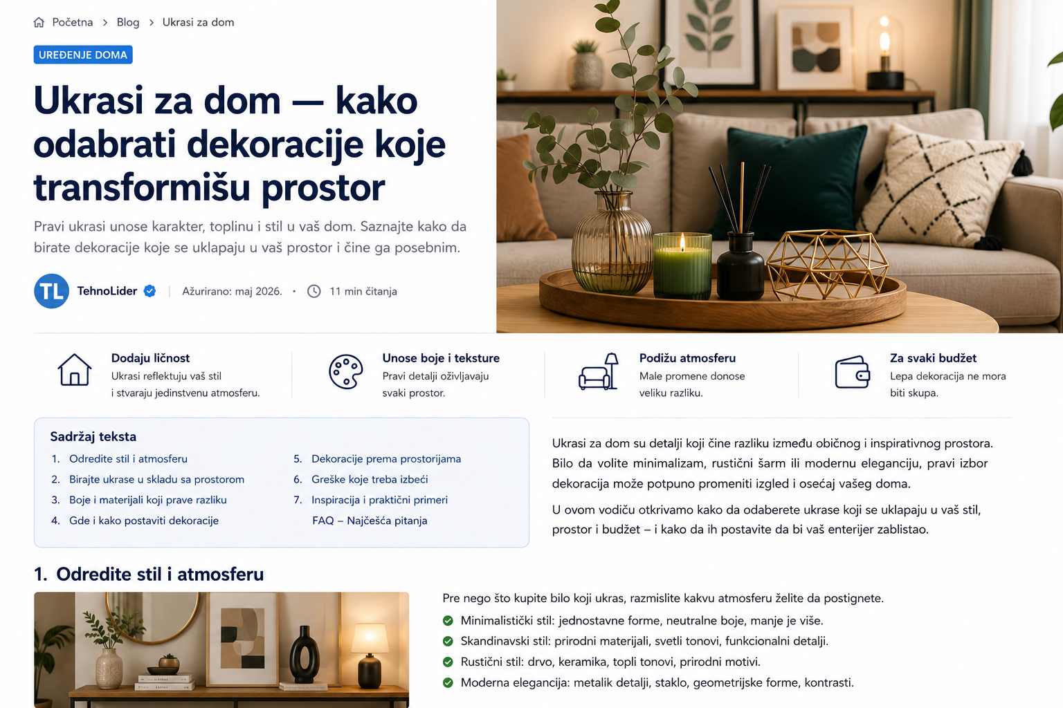 Ukrasi za dom — kako odabrati dekoracije koje transformišu prostor | TehnoLider