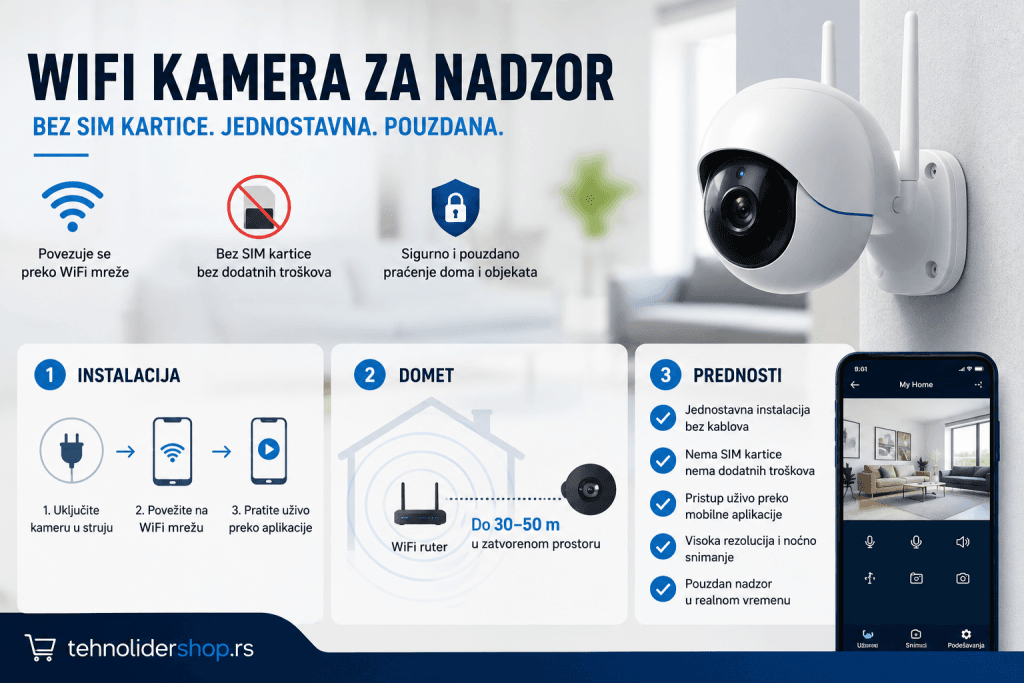 WiFi kamera za nadzor bez SIM kartice — instalacija, domet i prednosti