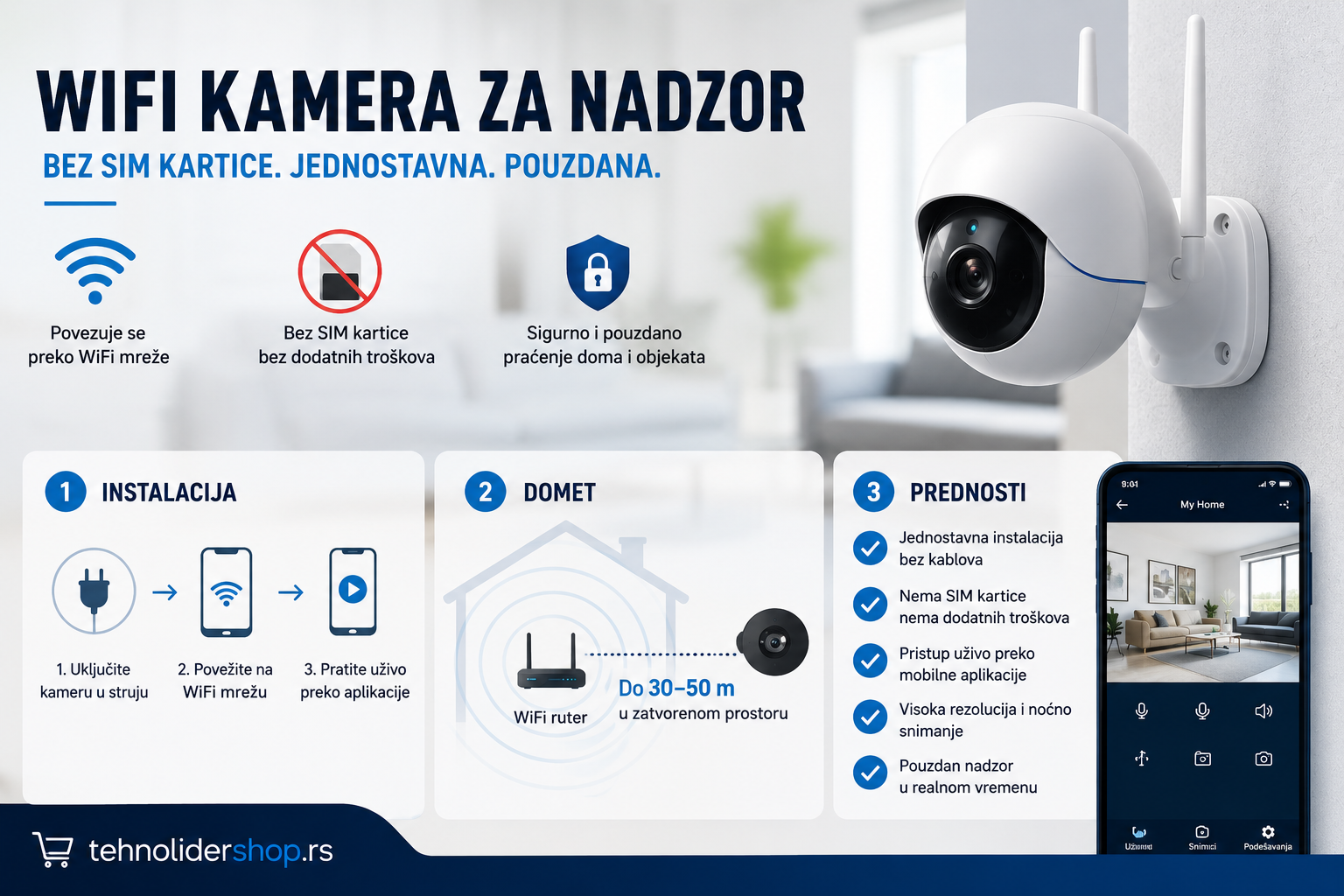 | Najbolja cena | TehnoliderShop WiFi kamera za nadzor bez SIM kartice — instalacija, domet i prednosti