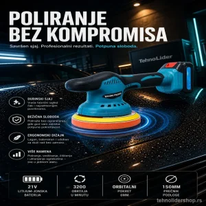 Aku Ekscentrična Polirka za Auto – Bežično Poliranje s 2 Baterije 128V