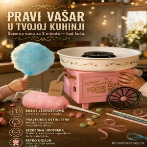 Aparat za Šećernu Vunu – Retro Kolica za Pravljenje Slatkiša kod Kuće