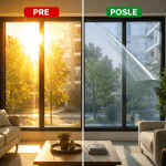 Folije prozora prikazane iz drugog ugla, pokazuje transparentnost i kvalitet