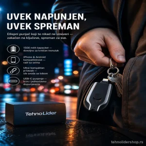 Mini Punjač za Telefon – Privezak 1500 mAh za iPhone i Android