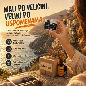 Mini Retro Kamera Privezak - Crni