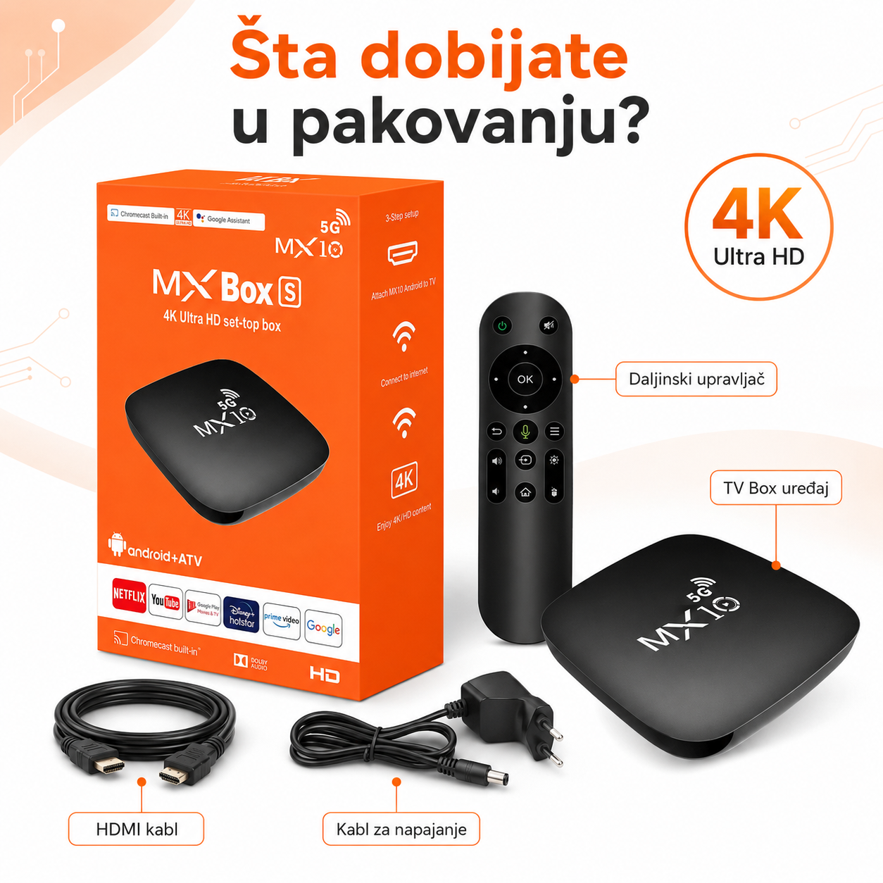 MX10 Android Smart TV tranformator mx10 android smart tv tranformator — prednja strana