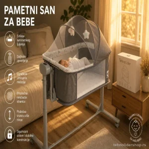 krevetić za bebe - Pametni Next To Me Krevetić za Bebe sa Automatskim Ljuljanjem, Bluetooth Muzikom i Sleep Sensing Sistemom