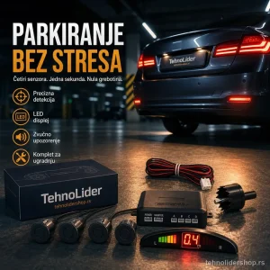 Parking Senzori za Auto – Set od 4 Senzora u Crnoj Boji sa LED Displejom