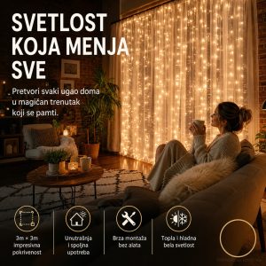 Novogodišnja LED zavesa tri metra sa hilјadama svetlucavих dioda