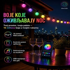 Led RGB lampice za dekoraciju 10m sa aplikacijom kontrole boja