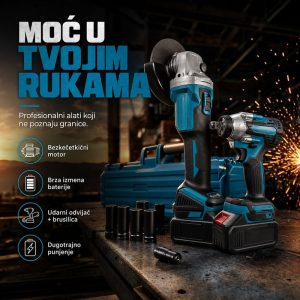 Set aku brusilica i udarni odvijac plava boja