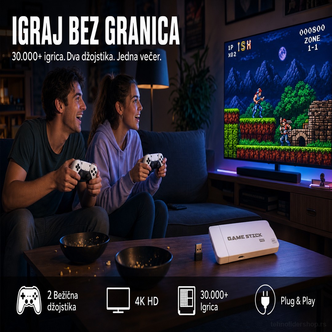 Najnovija Retro game 3D 4K HDMI stick konzola 30000 igrica+ 2 bežična džojstika retro konzole sa igricama - prednja strana