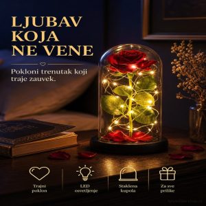 Ruža u Staklenom zvonu sa LED svetlima