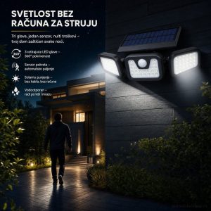 Solarni LED reflektor sa senzorom pokreta i tri glave