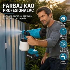 Aku pištolj za farbanje 800w sa dve baterije, profesionalni uređaj