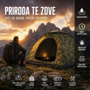 Maskirni šator za kampovanje sa zaštitnom mrežom protiv insekata