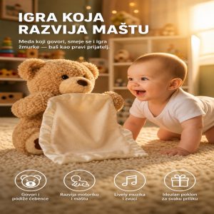 Plišani veseli meda koji govori i igra žmurke