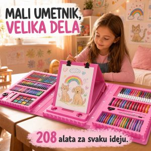 Kofer sa bojicama za decu - set od 208 delova za crtanje
